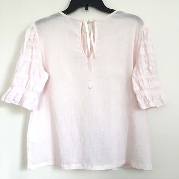 Hinge soft pink Crinkle Gauze short sleeves semi sheer blouse Top - Picture 2 of 14